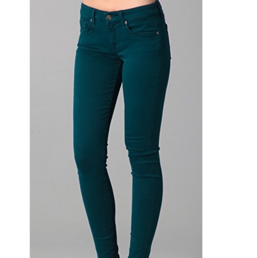 7 For All Mankind Teal Green Gwenevere Jeans 28